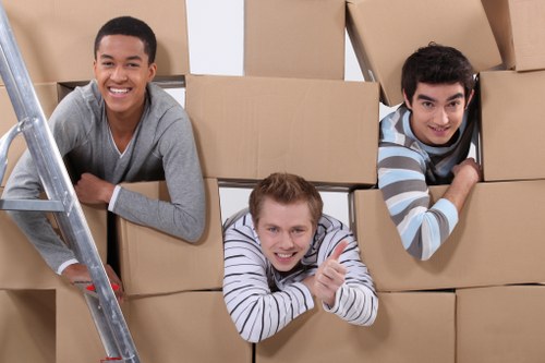 Packed boxes and furniture ready for transport in North London