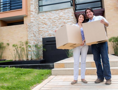 Packed boxes and household items prepared for removal van transport